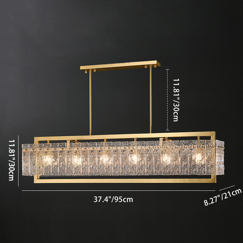 Modern Brass Round Rectangle Glass Chandelier for Dining Room Illumination