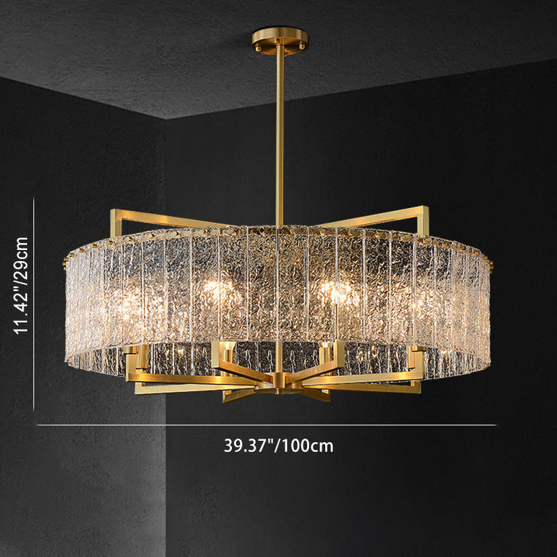 Modern Brass Round Rectangle Glass Chandelier for Dining Room Illumination