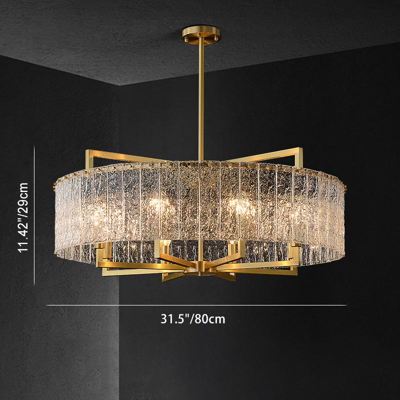 Modern Brass Round Rectangle Glass Chandelier for Dining Room Illumination