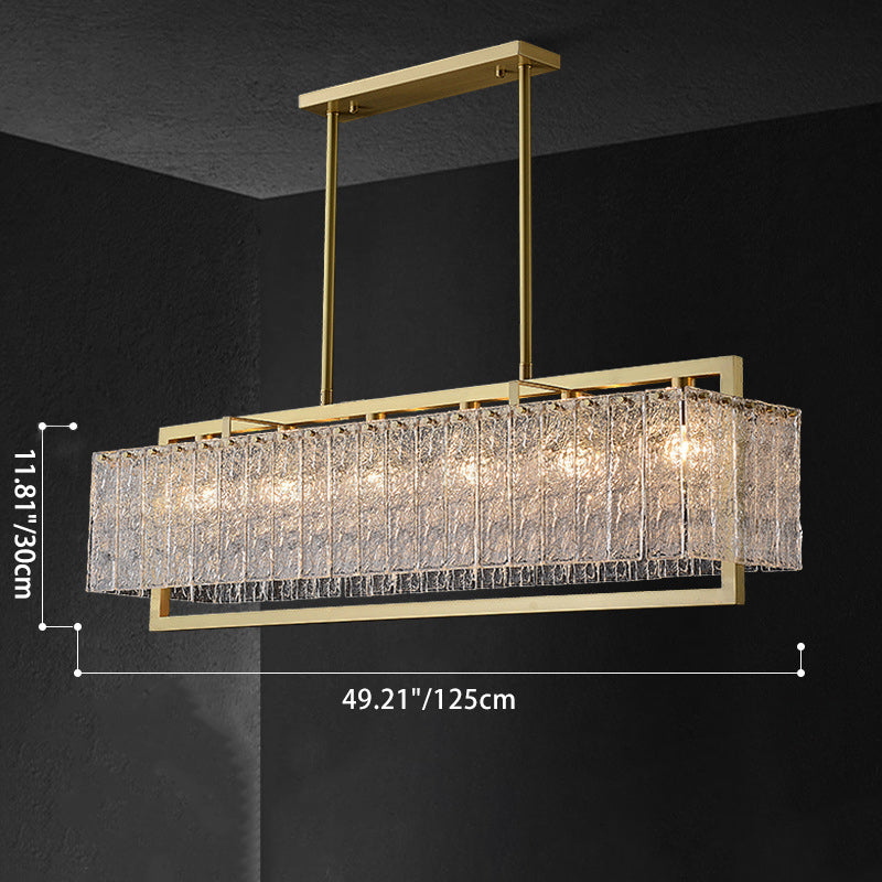 Modern Brass Round Rectangle Glass Chandelier for Dining Room Illumination