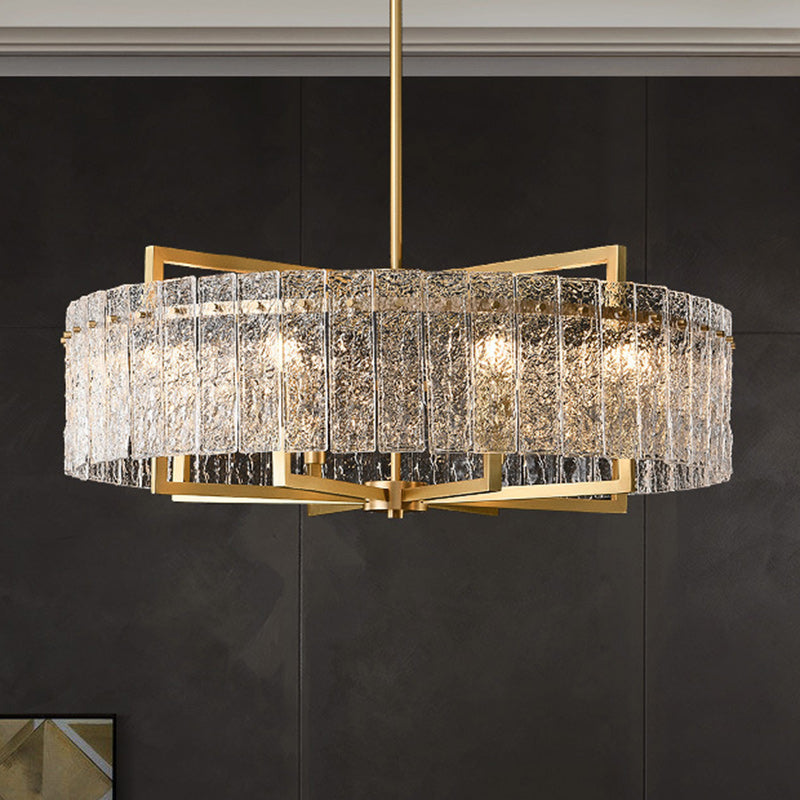 Modern Brass Round Rectangle Glass Chandelier for Dining Room Illumination