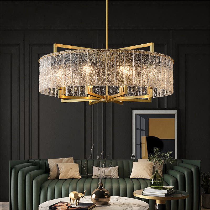 Modern Brass Round Rectangle Glass Chandelier for Dining Room Illumination