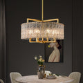 Modern Brass Round Rectangle Glass Chandelier for Dining Room Illumination