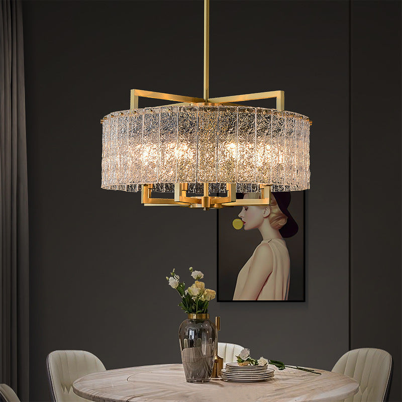 Modern Brass Round Rectangle Glass Chandelier for Dining Room Illumination