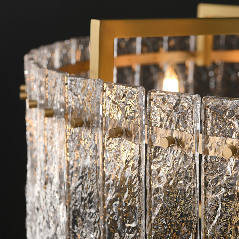 Modern Brass Round Rectangle Glass Chandelier for Dining Room Illumination