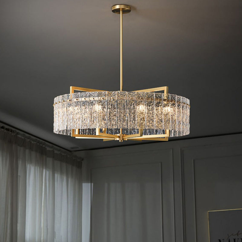 Modern Brass Round Rectangle Glass Chandelier for Dining Room Illumination