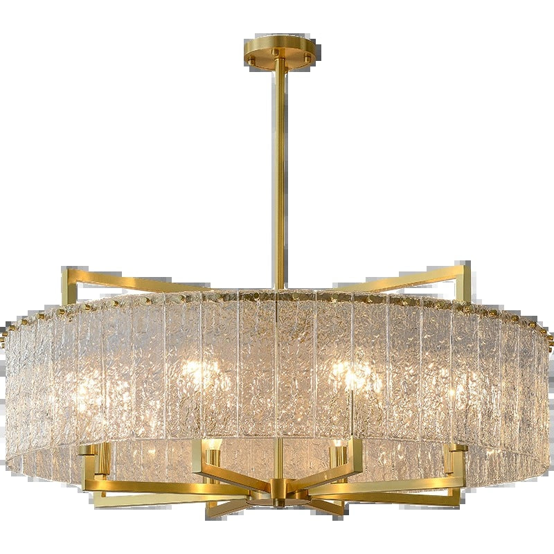 Modern Brass Round Rectangle Glass Chandelier for Dining Room Illumination