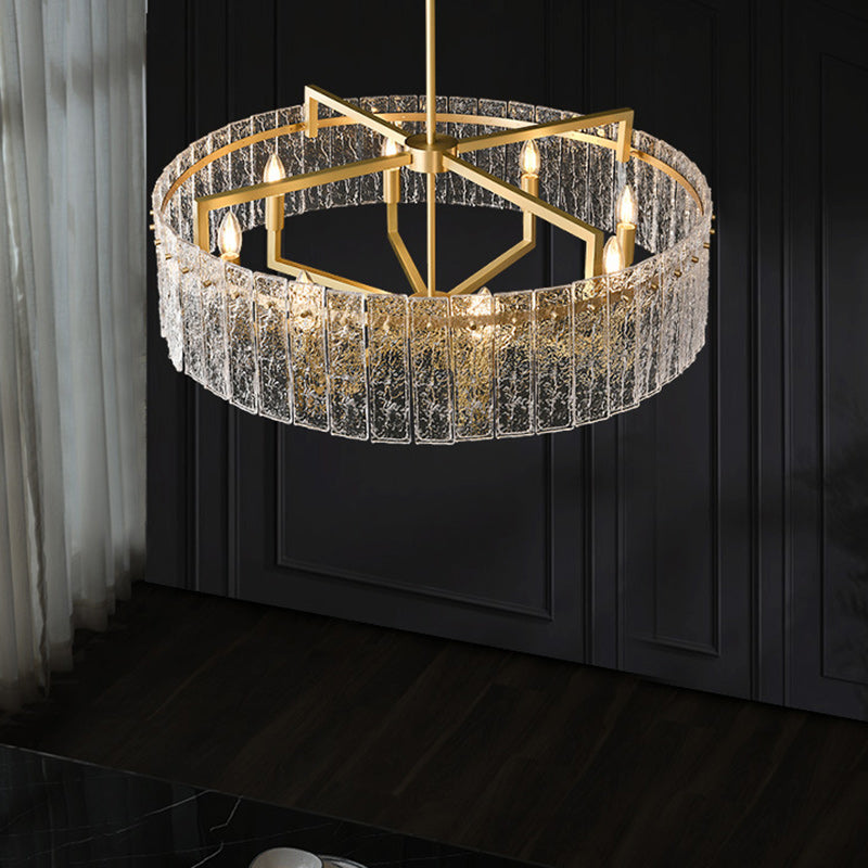Modern Brass Round Rectangle Glass Chandelier for Dining Room Illumination