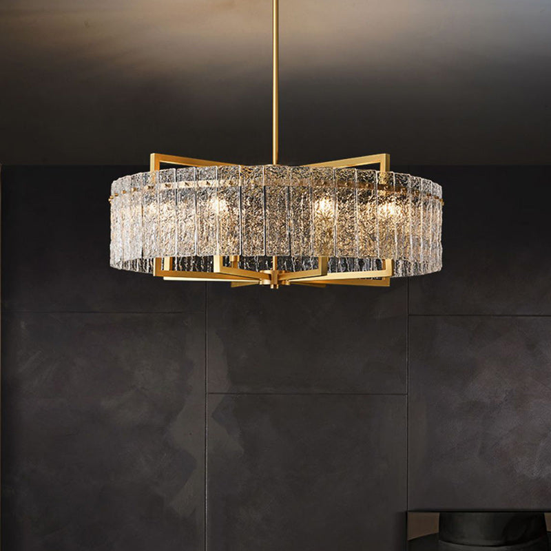 Modern Brass Round Rectangle Glass Chandelier for Dining Room Illumination