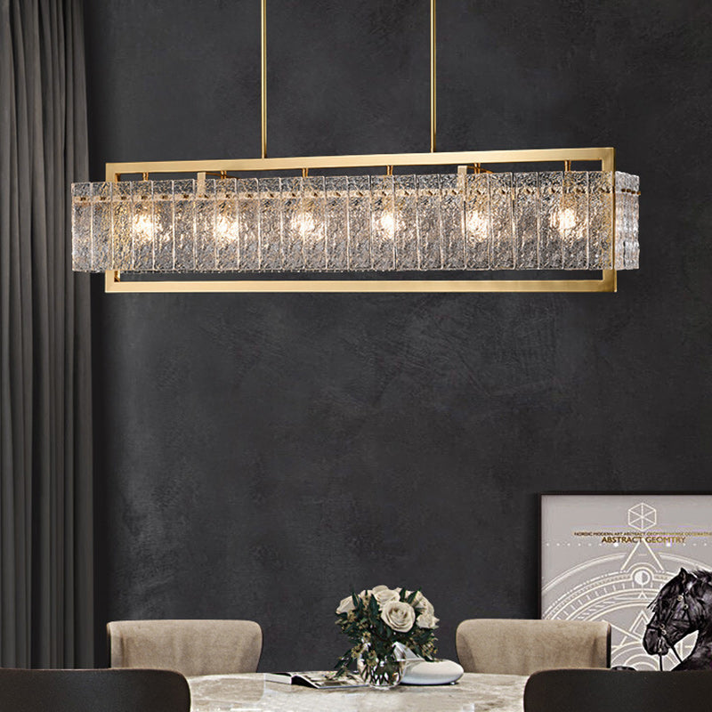Modern Brass Round Rectangle Glass Chandelier for Dining Room Illumination