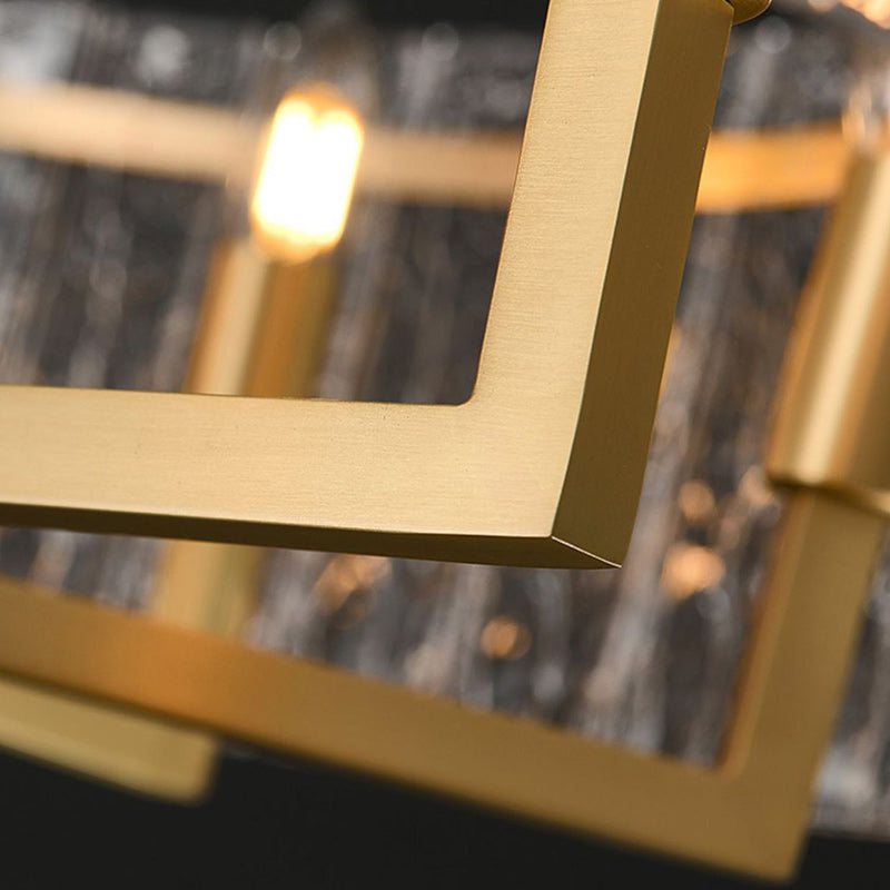 Modern Brass Round Rectangle Glass Chandelier for Dining Room Illumination