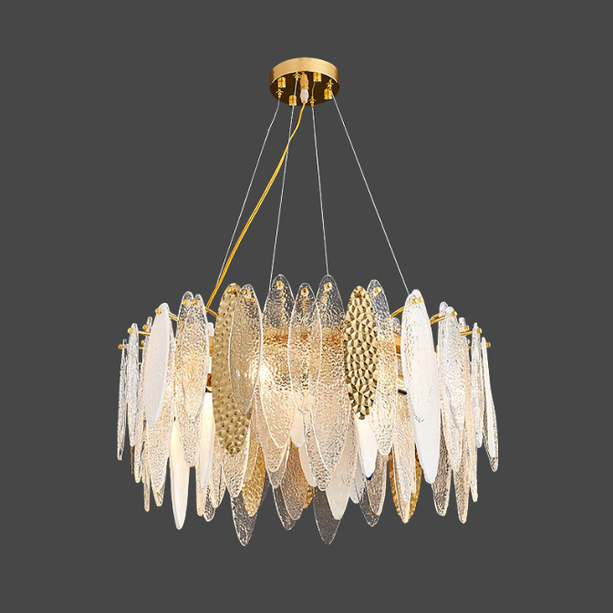 Modern White Feather Glass Chandelier Pendant Light for Living Room