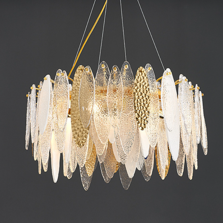 Modern White Feather Glass Chandelier Pendant Light for Living Room
