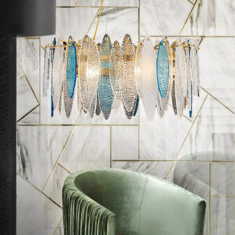 Modern White Feather Glass Chandelier Pendant Light for Living Room