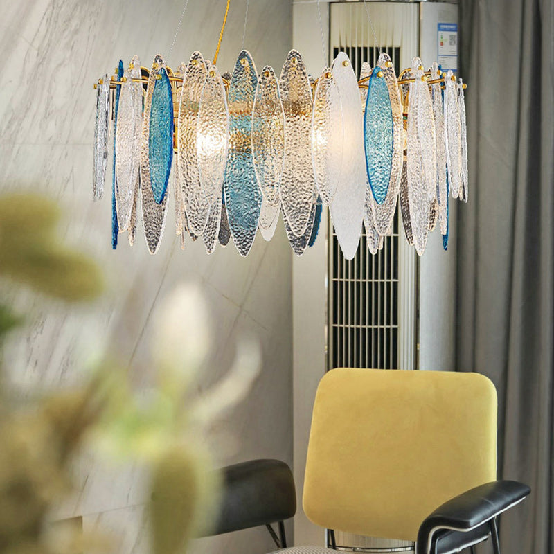 Modern White Feather Glass Chandelier Pendant Light for Living Room