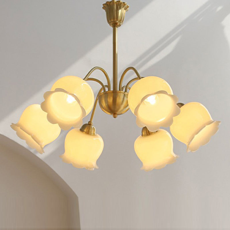 Elegant Brass Bellflower Chandelier with Resin Accents for Living Room