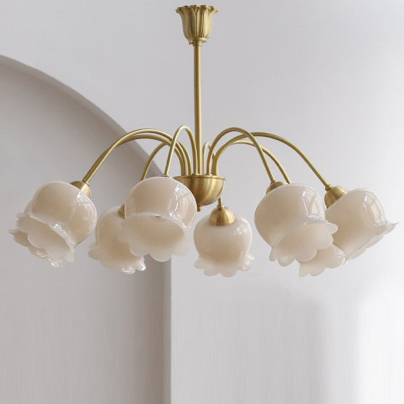 Elegant Brass Bellflower Chandelier with Resin Accents for Living Room