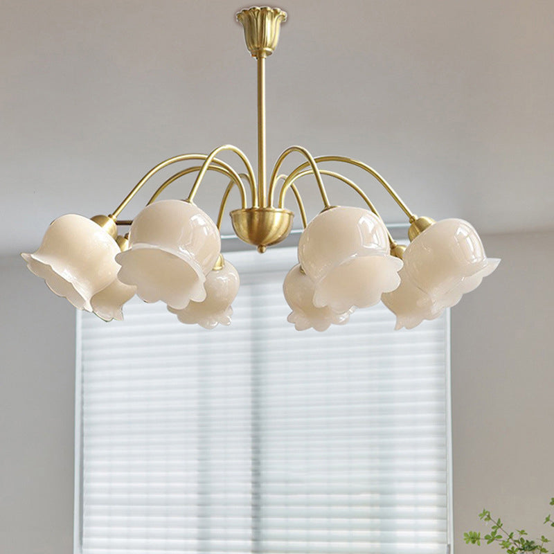 Elegant Brass Bellflower Chandelier with Resin Accents for Living Room