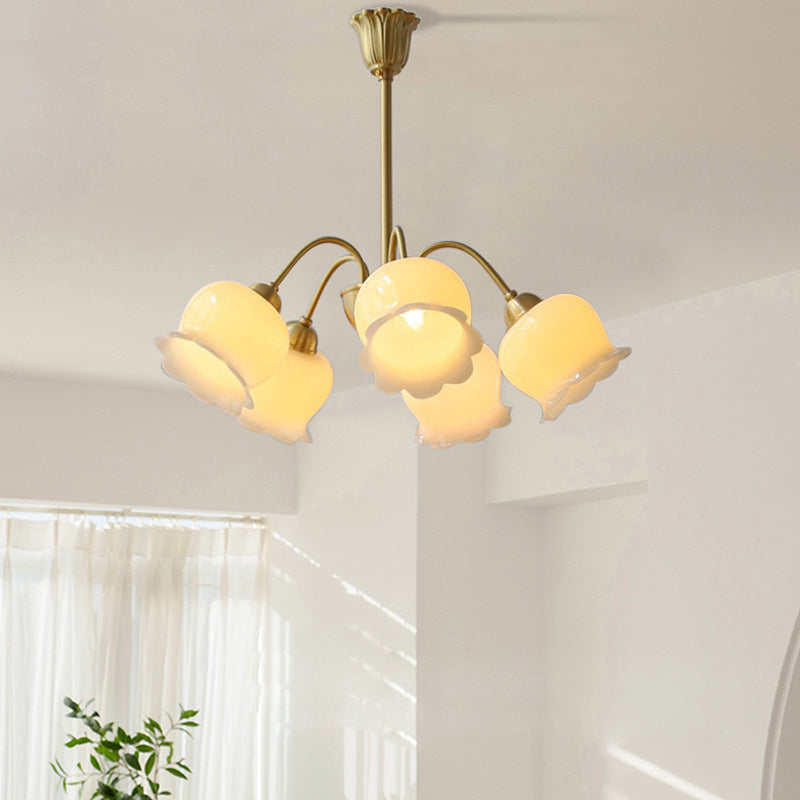 Elegant Brass Bellflower Chandelier with Resin Accents for Living Room