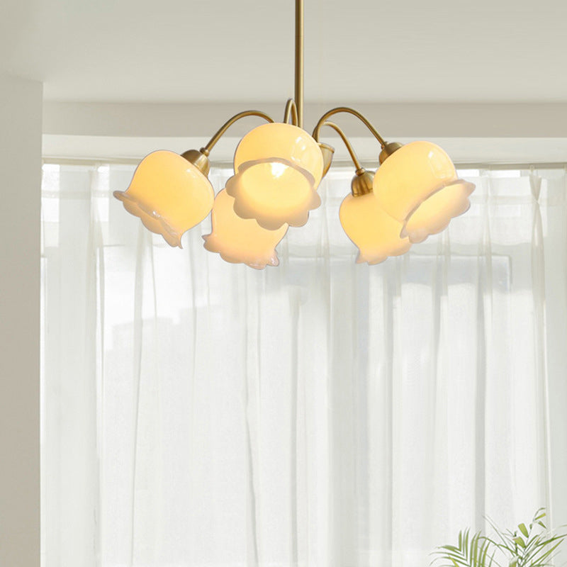 Elegant Brass Bellflower Chandelier with Resin Accents for Living Room