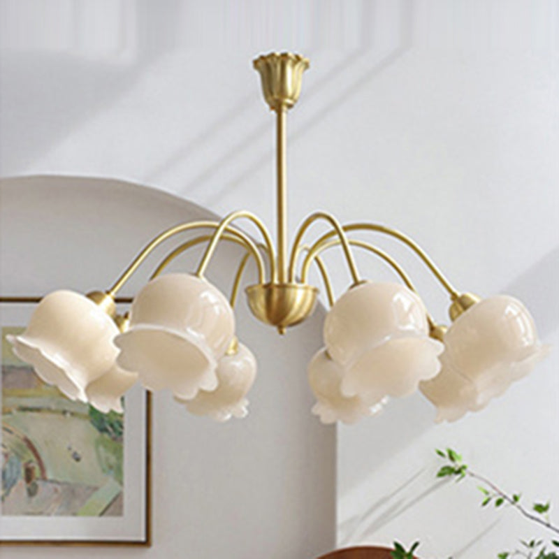 Elegant Brass Bellflower Chandelier with Resin Accents for Living Room