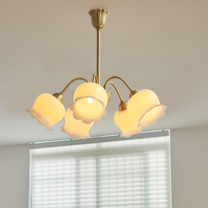Elegant Brass Bellflower Chandelier with Resin Accents for Living Room