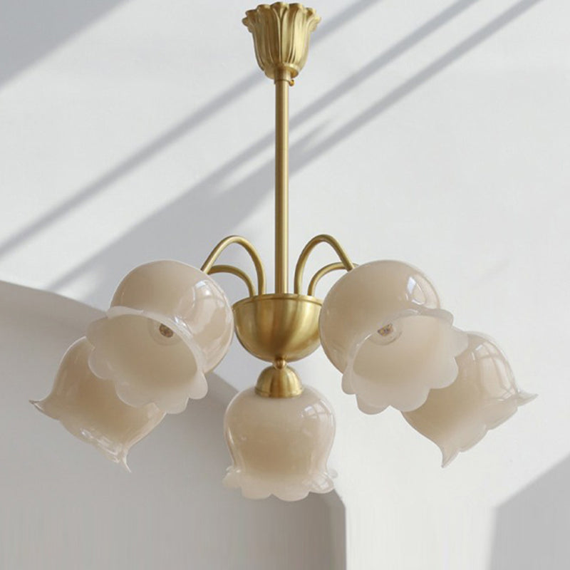 Elegant Brass Bellflower Chandelier with Resin Accents for Living Room