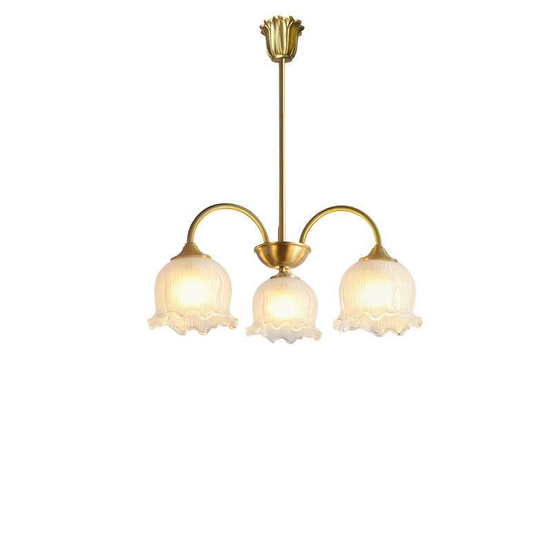 Antique Brass Floral Curved Glass Chandelier for Living Room 3/5/8 Lights