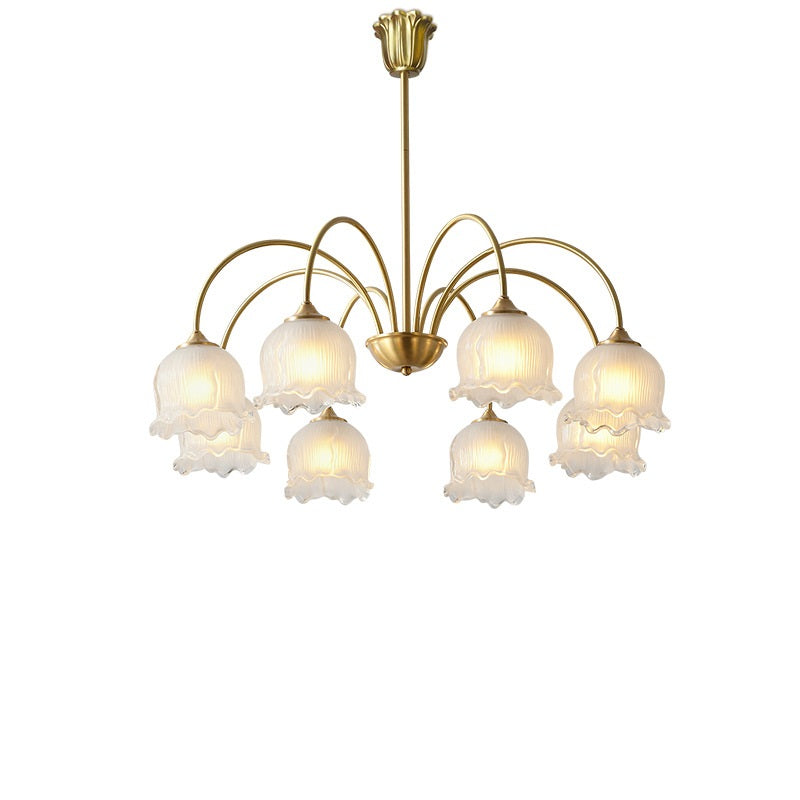 Antique Brass Floral Curved Glass Chandelier for Living Room 3/5/8 Lights