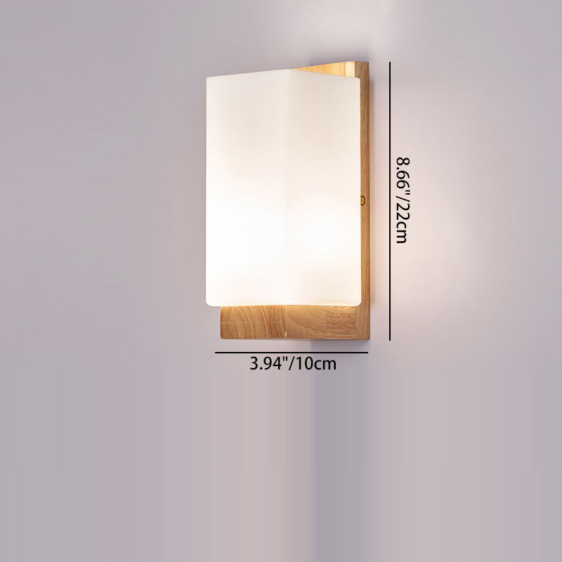 Elegant Japanese Rectangle Wooden Glass Wall Sconce Lamp for Living Room