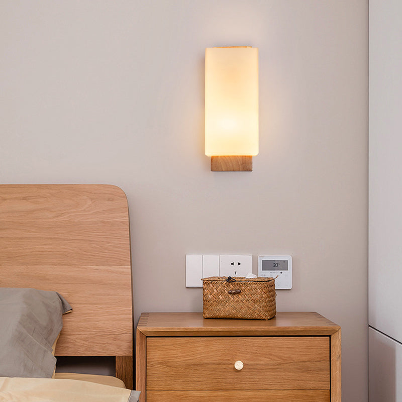 Elegant Japanese Rectangle Wooden Glass Wall Sconce Lamp for Living Room
