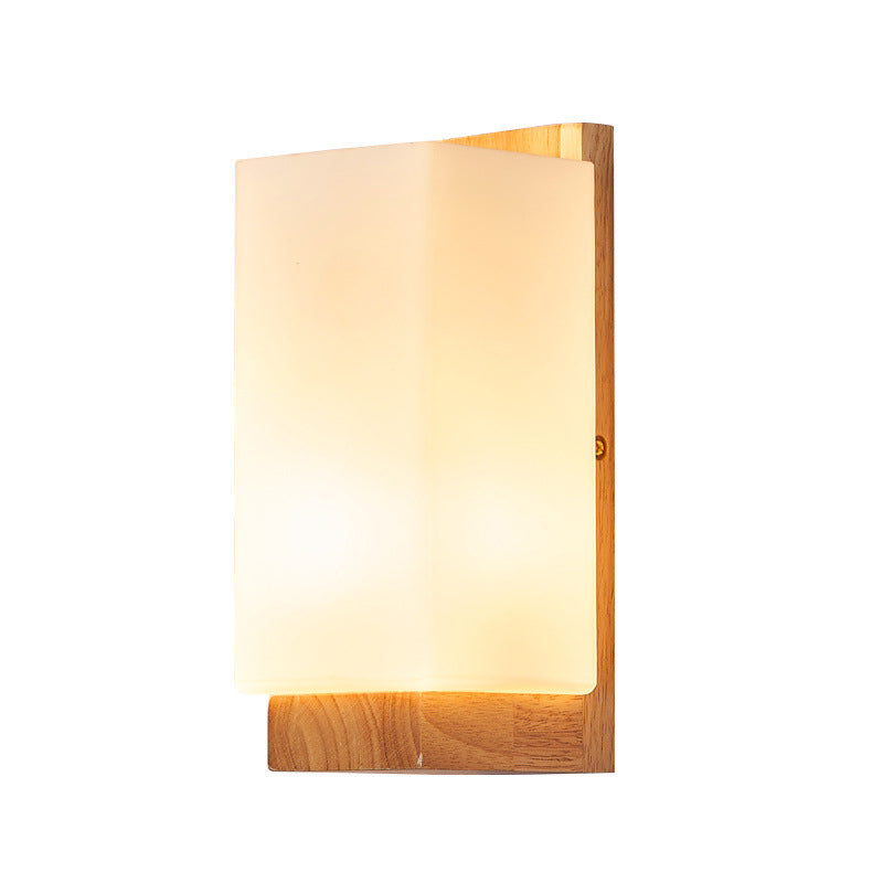 Elegant Japanese Rectangle Wooden Glass Wall Sconce Lamp for Living Room