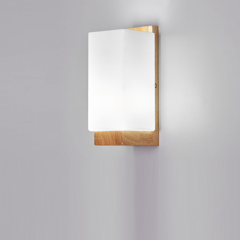 Elegant Japanese Rectangle Wooden Glass Wall Sconce Lamp for Living Room