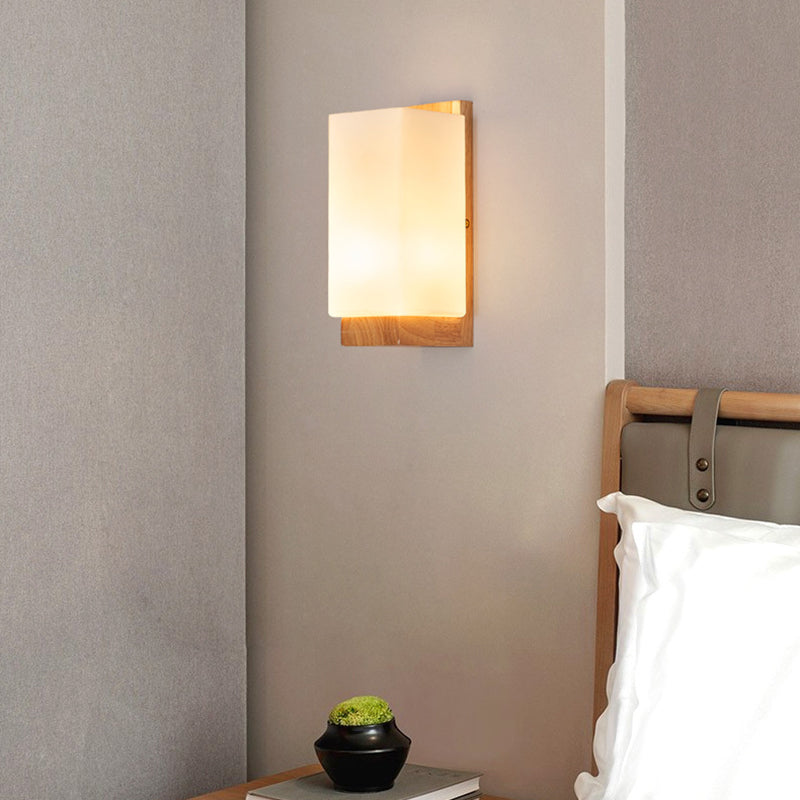 Elegant Japanese Rectangle Wooden Glass Wall Sconce Lamp for Living Room