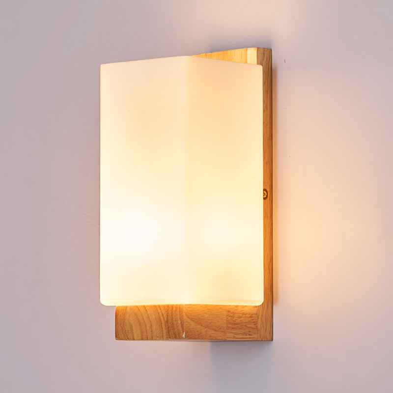 Elegant Japanese Rectangle Wooden Glass Wall Sconce Lamp for Living Room