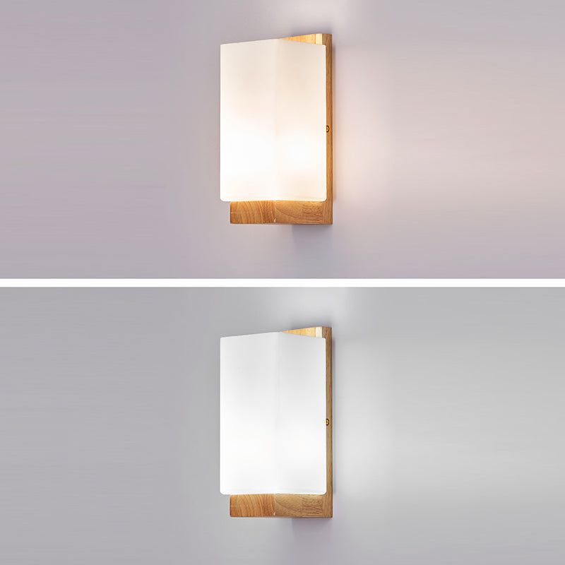 Elegant Japanese Rectangle Wooden Glass Wall Sconce Lamp for Living Room