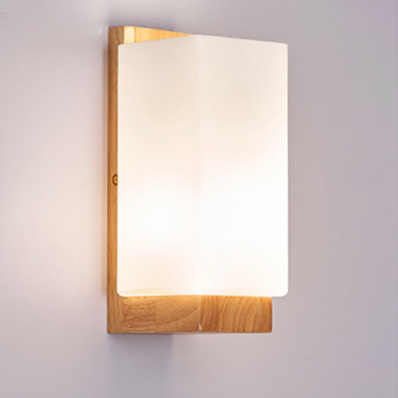 Elegant Japanese Rectangle Wooden Glass Wall Sconce Lamp for Living Room