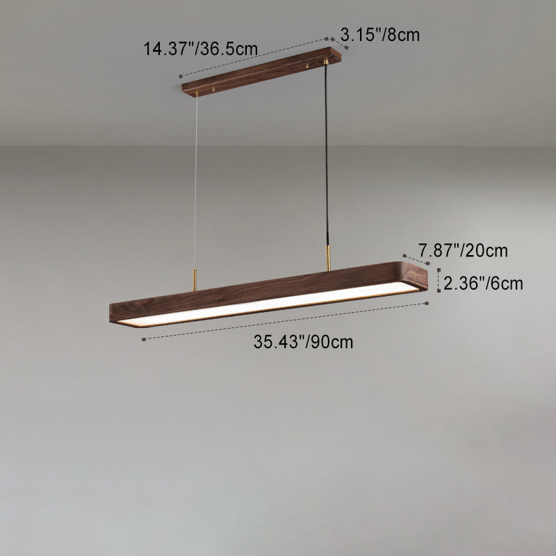 Modern Walnut Long Rectangle LED Chandelier for Dining Room Island Light