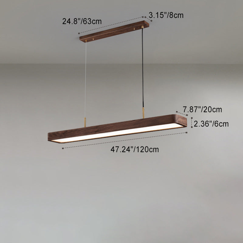 Modern Walnut Long Rectangle LED Chandelier for Dining Room Island Light