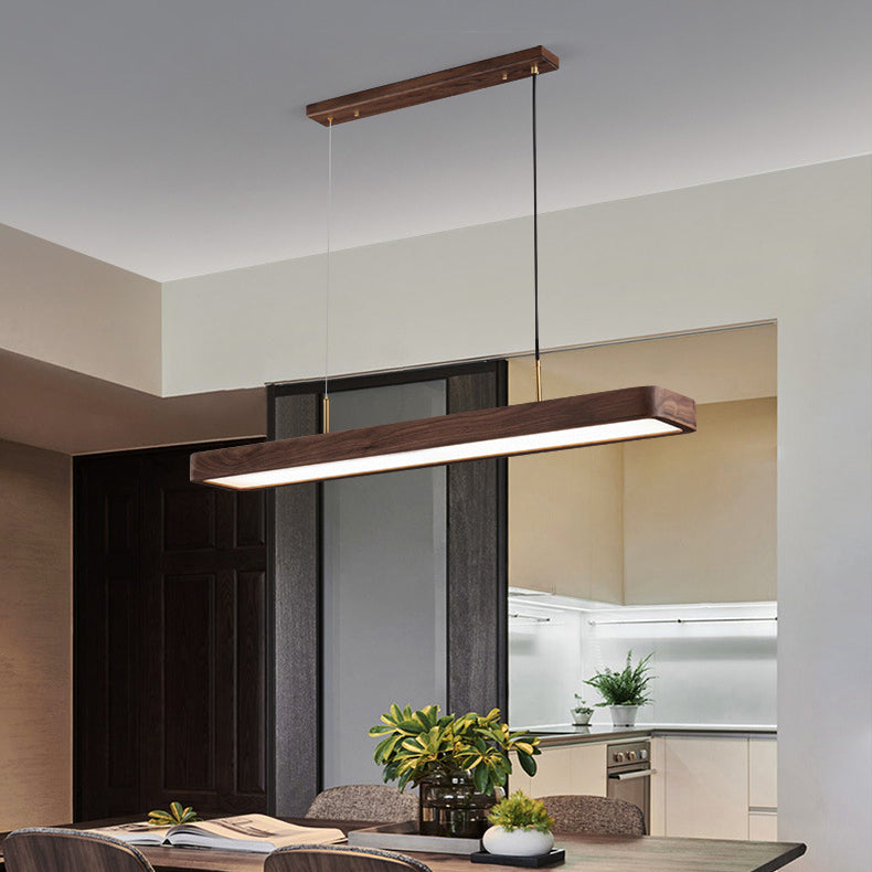 Modern Walnut Long Rectangle LED Chandelier for Dining Room Island Light