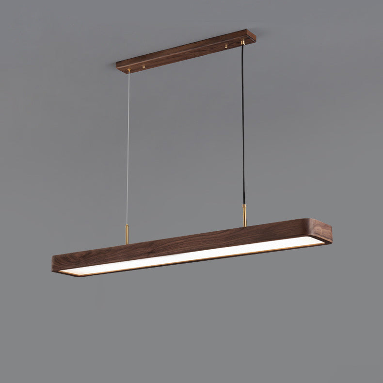 Modern Walnut Long Rectangle LED Chandelier for Dining Room Island Light