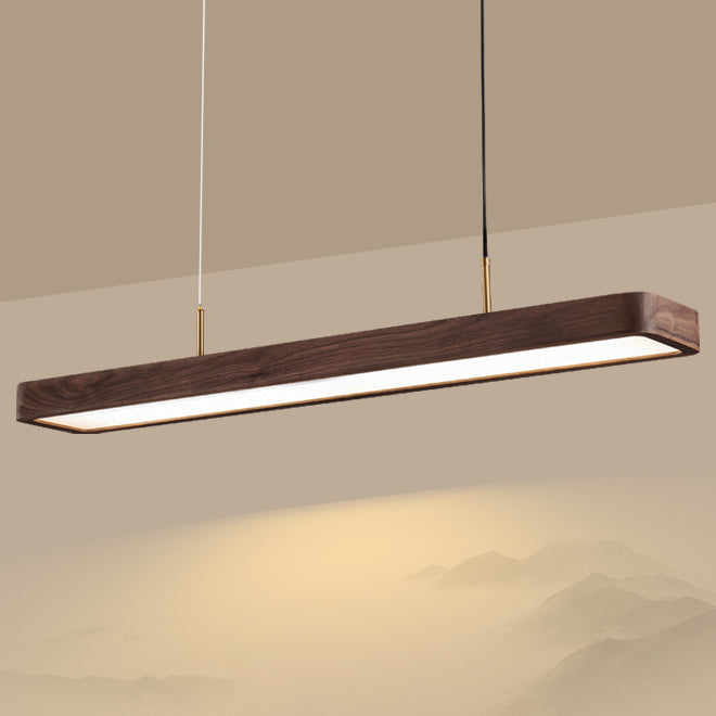 Modern Walnut Long Rectangle LED Chandelier for Dining Room Island Light