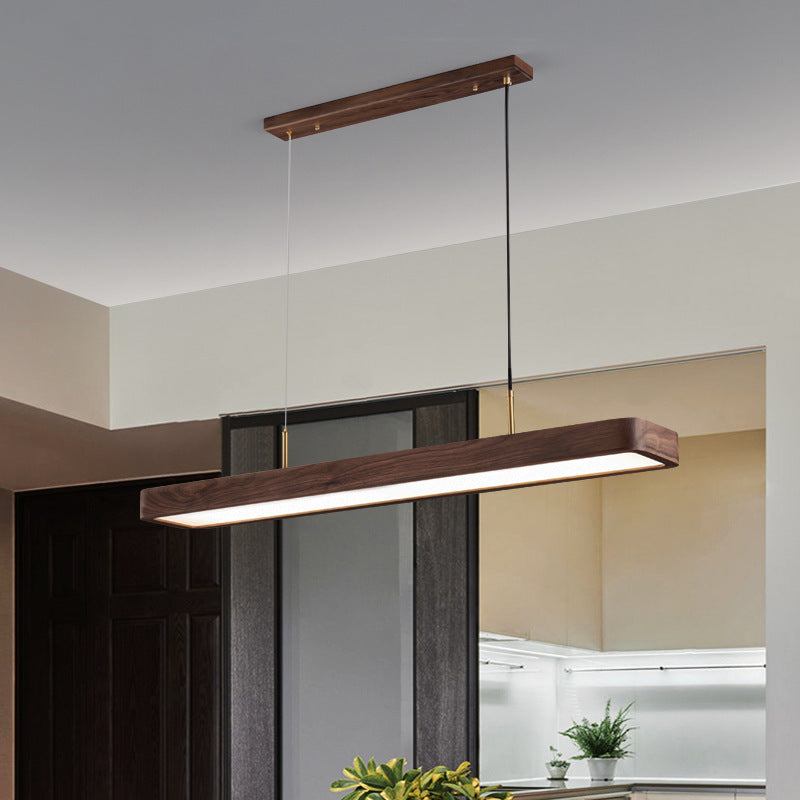 Modern Walnut Long Rectangle LED Chandelier for Dining Room Island Light