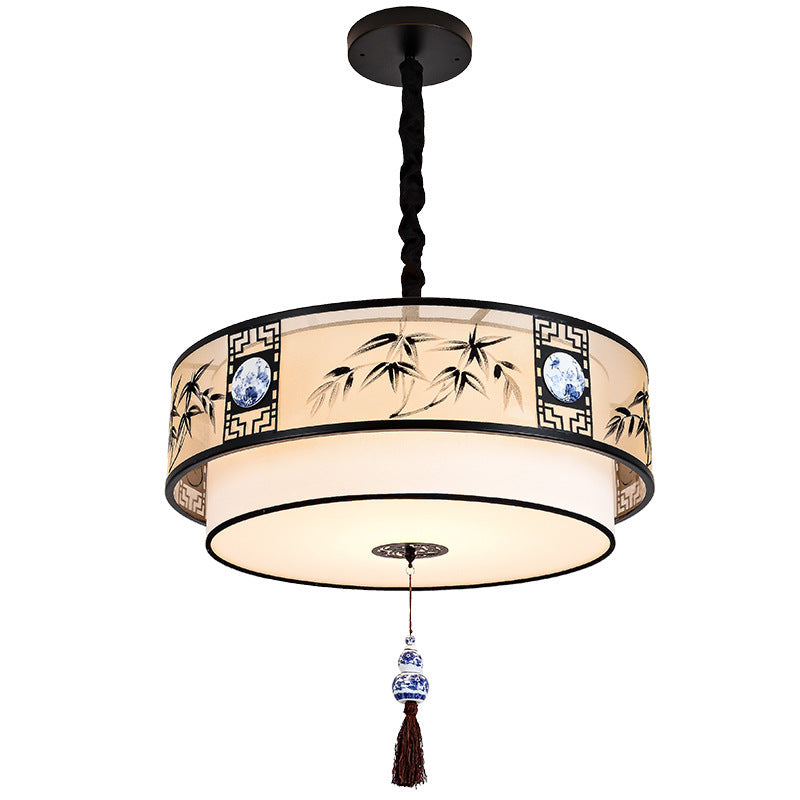 Elegant Round Bamboo Patterned 3-Light Chandelier for Living Room