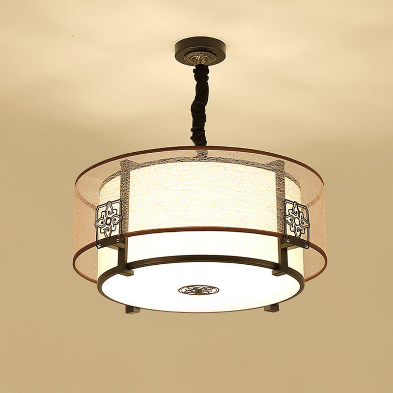 Elegant Round Bamboo Patterned 3-Light Chandelier for Living Room