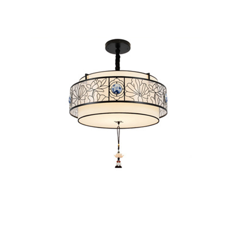 Elegant Round Bamboo Patterned 3-Light Chandelier for Living Room