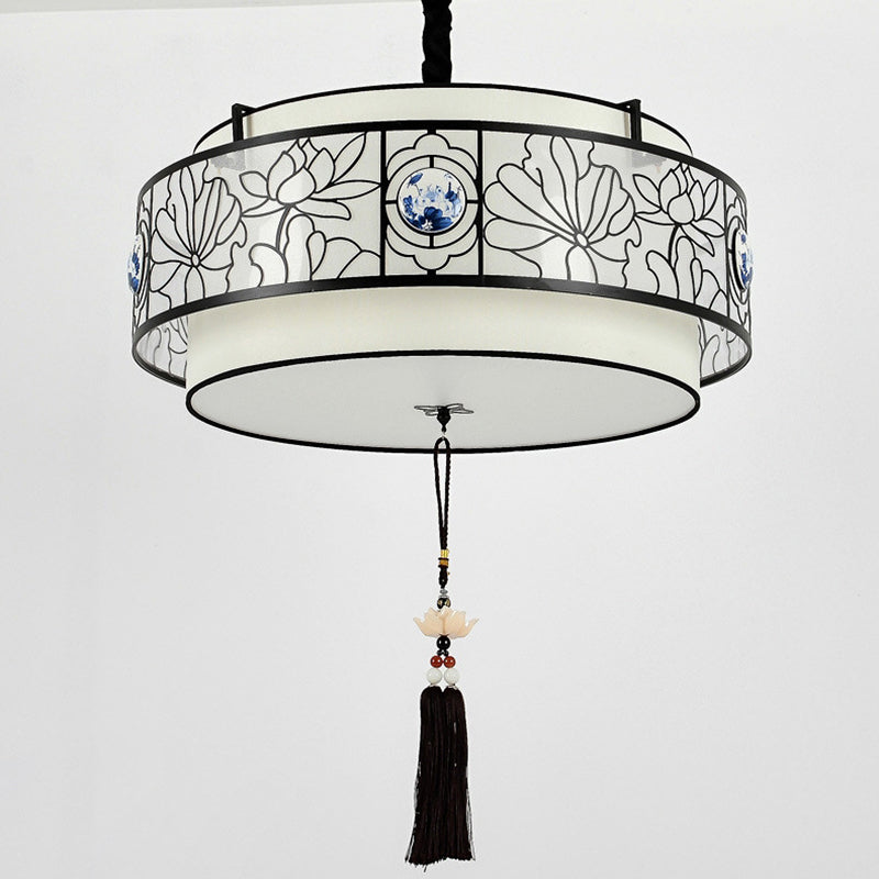 Elegant Round Bamboo Patterned 3-Light Chandelier for Living Room