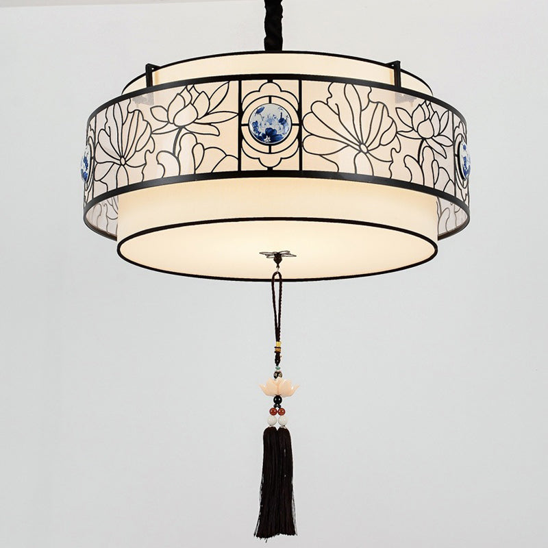 Elegant Round Bamboo Patterned 3-Light Chandelier for Living Room