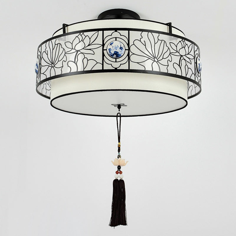 Elegant Round Bamboo Patterned 3-Light Chandelier for Living Room