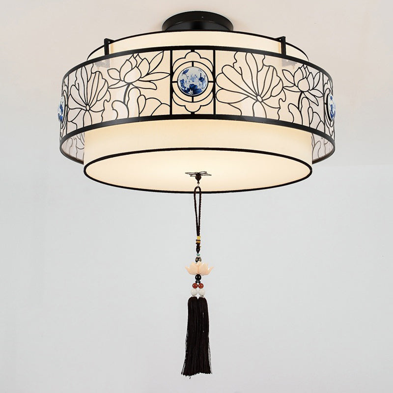 Elegant Round Bamboo Patterned 3-Light Chandelier for Living Room